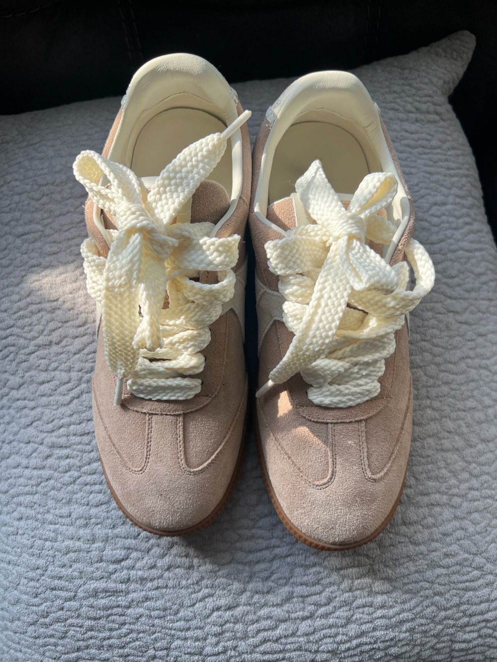 Women's Cream Suede Lace-Up Sneakers with Chunky Laces